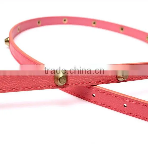 Fashion Rivets Decorated Pin Buckle Sex Girl Thin Pink PU Waist Belt photo-4