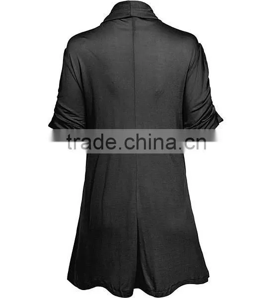 Cheap Stylish Girls Wholesale Women Black Draped Open Cardigan Plus Size Long Sleeve Solid Color Cardigan Wholesale CUSTOM photo-2