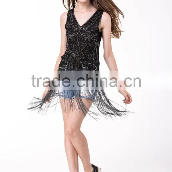 New Design Clothing Manufacturers Sequin Beaded Tassels Top For Women photo-2