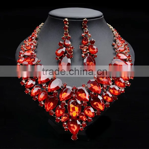 Fashion Big Crystal Water Drop Gems Necklace Jewelry Sets photo-4