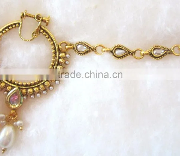 Polki HOOP NATH Press NOSE RING GOLD PLATED photo-2