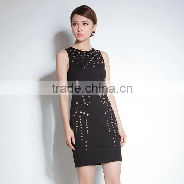 Maxnegio Guangzhou Clothing Manufacturer Vfemage With Gold Eyelet Ladies Casual Dress photo-2