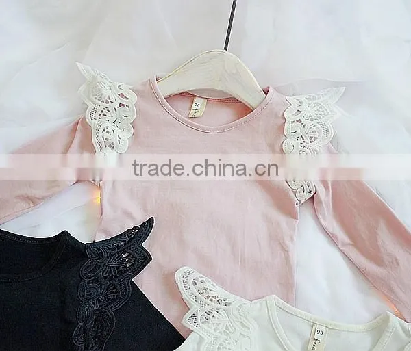1-6 Years 2017 Wholesale Autumn Cotton Full Sleeves Patchwork Lace Kids Girls Blouses (pick Size Color) photo-4