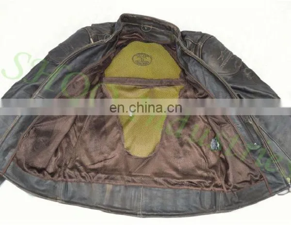 Brown Leather Motorcycle Motorbike Jacket photo-2