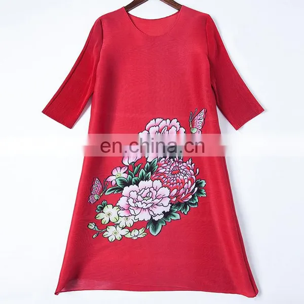 2017 Prints Flower Ladies Fashion Pleated Women Clothes Ladies Dress photo-5