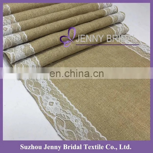 TR024C 2016 Cheap Restaurant Linen Table Runner Lace Edge Burlap Table Runner photo-6