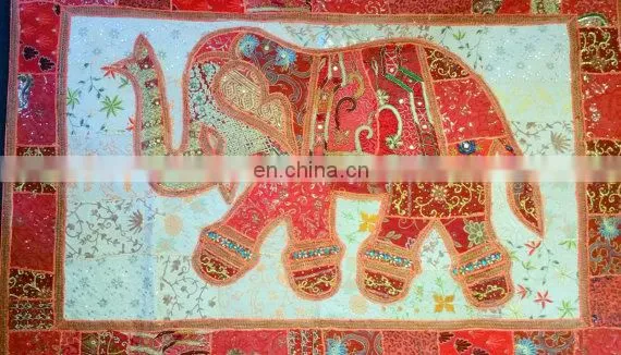Wall Decor Elephant Tapestry Patchwork Embroidered Hippie Sequins Heavily Handmade Vintage Embroidered, TAPESTRY & Elephant