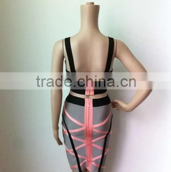 Summer Dress 2015 New Fashion Women Cute Sey Two Piece Set Evening Party Bandage Dress Bandage Bodycon Women Wearing photo-2