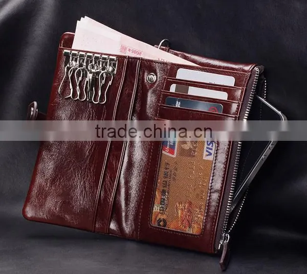 Top Oil Wax Cowhide Leather Car Key Case Key Holder for Men Multi-functional Wallet With Wristlet photo-5