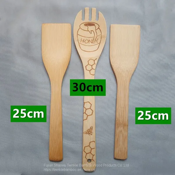 Bamboo Utensil Set With Color Handle Bambu Spoon Color Spatula Cooking Tools photo-2