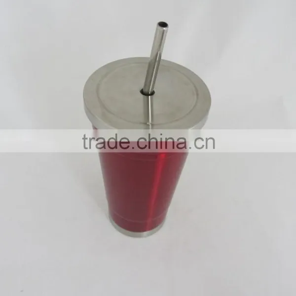 Tumbler, Travel Mug, Vacuum Double Wall, Stainless Steel With Straw photo-3