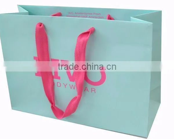 Mint Paper Bag With Pink Silk Handle