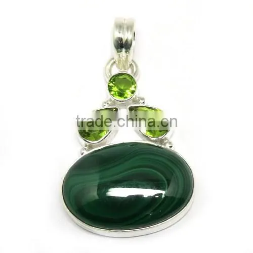 Precious Design Of Malachite Peridot 925 Sterling Silver Jewelry Pendant, Gemstone Jewelry Exporter, 925 Sterling Silver Jewelry photo-2