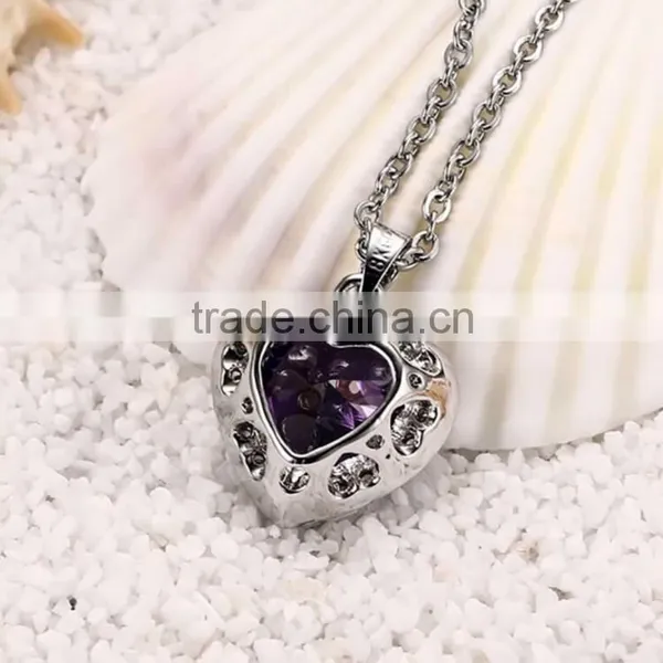 Beautiful Heart Purple Zircon Amethyst Crystal Necklace photo-6