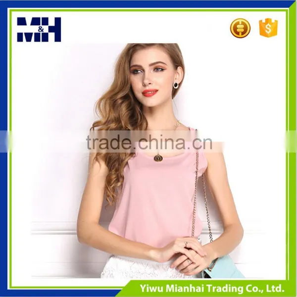 Urban New Trend Candy Color Summer Sleeveless Chiffon Fashion Lady Shirt