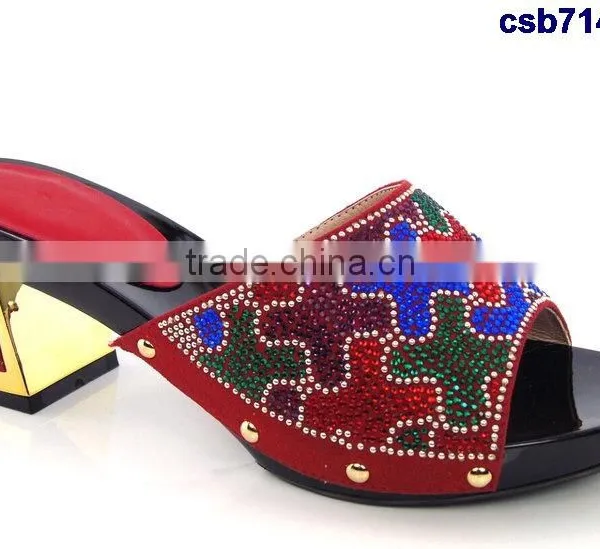 CSB7148 Orange -red New Coming Italian Design High Quality Hot Selling Lady Sandals With Stone on Factory Costy photo-2