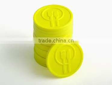 Embossed Plastic Token Coins in Stock - Neon Yellow - Cutlery