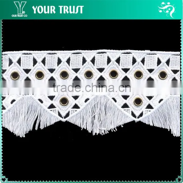 Width 5.7 Centimeter 6MM Gold Grommet White Polyester Lace Metal EyeletTrimming photo-5