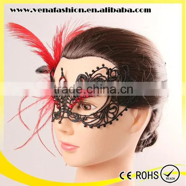 Gothic Model Feather Black Lace Mask, Lace Eye Mask photo-3