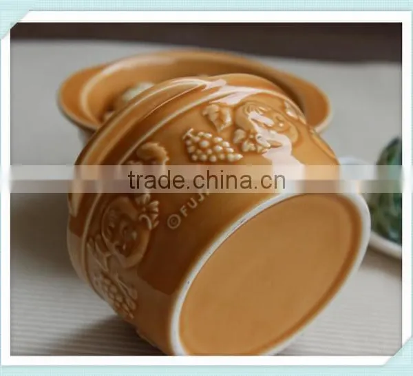 3d Ceramic Old Style Soup Bowl With Fruit Emboss photo-2