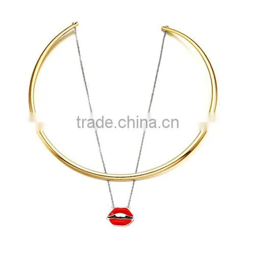 2016 Fashion Women Punk Necklaces Charm Party Gold Plated Red Lip Necklace Choker Collar Necklace photo-2