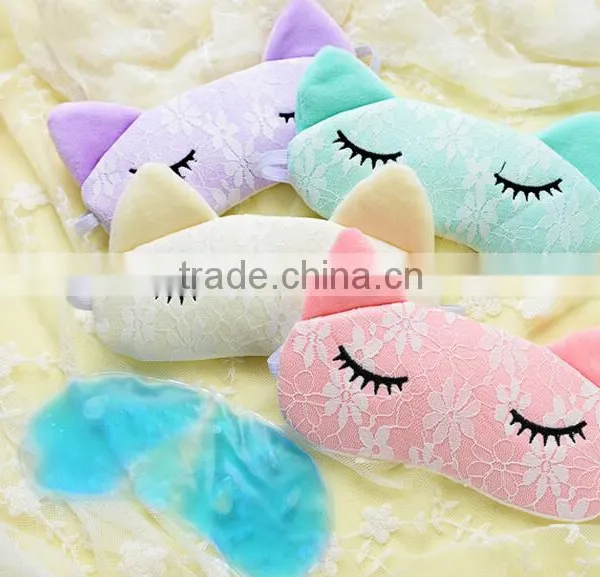 Korea Style Cute Lace Cat Shape High Quality Soft Patch Sleeping Travel Blindfold Shade Cover Eye Mask photo-3