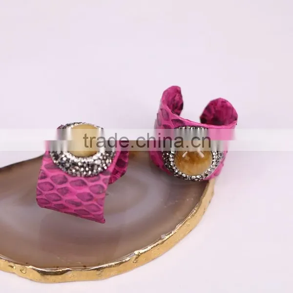Fashion Agate, Turquoise Gemstone Snakeskin Rings, With Crystal Zircon Paved Charm Jewelry Finger Druzy Ring photo-4