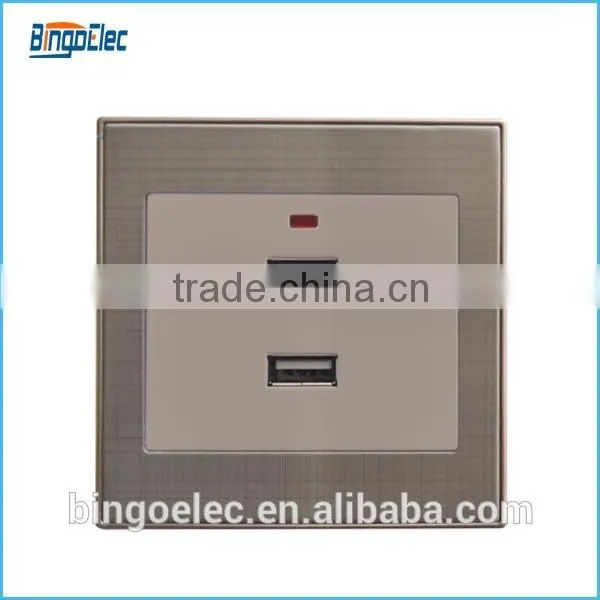 Golden Color Stainless Steel eu Type Light Socket With Double Usb Port