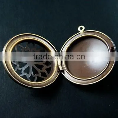 33MM Vintage Bronze Antiqued Flower Engraved Round Photo Locket Pendants DIY Supplies 1111045 photo-3