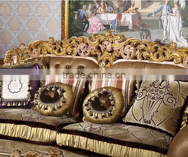 European Style Hand Carved Leather And Fabric Mixed 1+2+3 Sofa Set With Coffee Table(MOQ=1 SET) photo-3