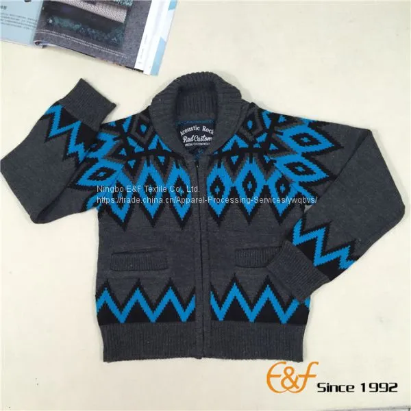 Boy's Shawl Collar Full Zip Cardigan Sweater