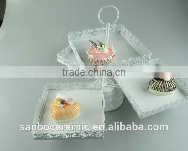 New Design Round & Square 3 PCS Plates One Layer Metal Wedding Cake Stand Wholesale photo-6