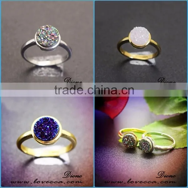 925 Sterling Silver Gold Plated Handmade Agate Gemstone Druzy Ring Jewelry photo-6