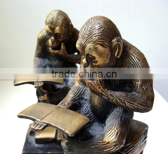 Home Deco Life Size Monkey Reading Book Statue Bronze Sculpture photo-2
