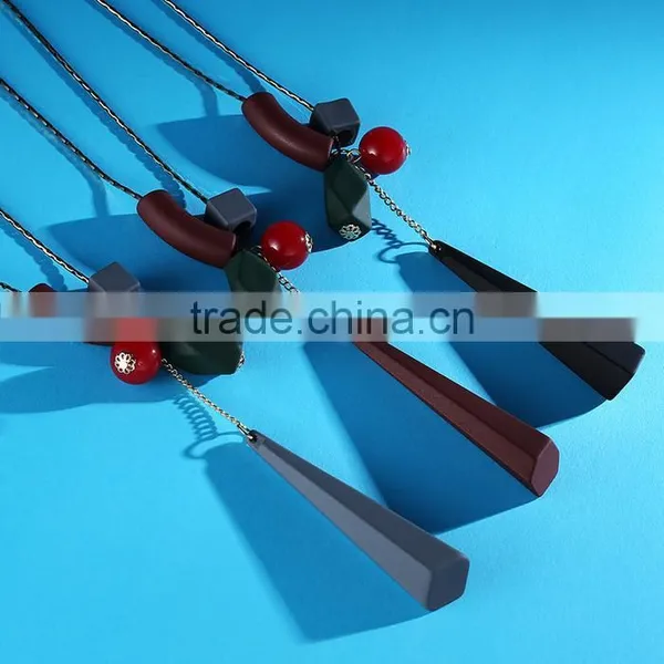 Europe America Popular Geometric Pendant Beads Necklace Rubber Hand Painted Beads Pendant Long Necklace photo-6
