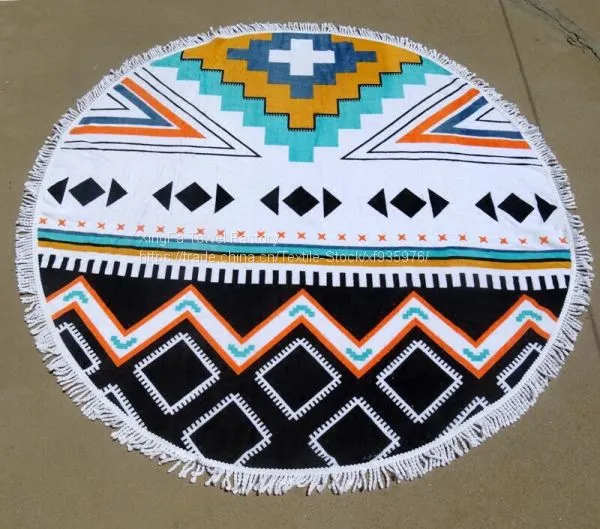 1500mm Extra Large Round Beach Towels With Tassels/custom Printed Pattern Round Beach Towles photo-5