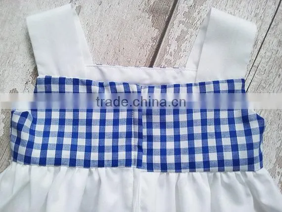 Wholesale Price Blue Grid With Bottom Ric Rac Short Frock Casual Dress photo-3