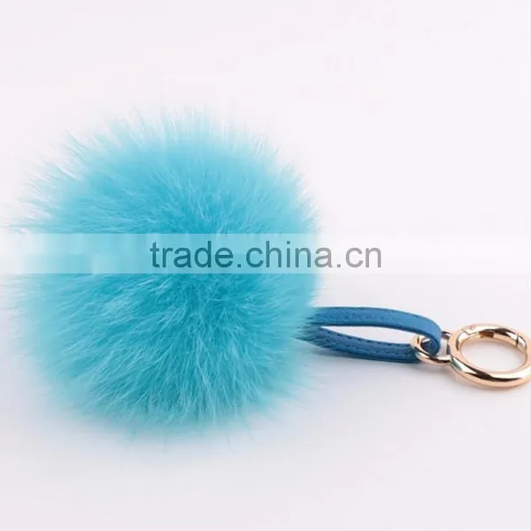 Myfur Genuine Fox Fur Pom Pom Keychain With Leather Strap Fashion Girls Bag Charm photo-2