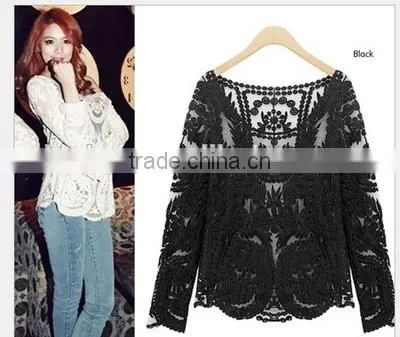 Summer Gouhua Openwork Lace Blouse Lace Openwork Short Blouse Female Temperament Lace Blouse photo-6