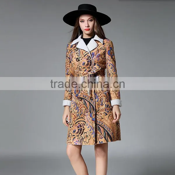 B40991A 2017 New Fashion Women Clothing Suede Long Printing Coat