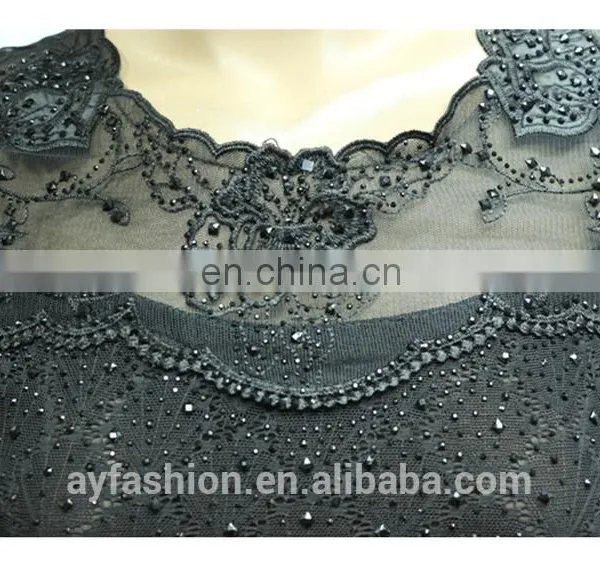 In Stock Embroidered Round Neck Lace Shirt Long Sleeve T Shirt photo-4