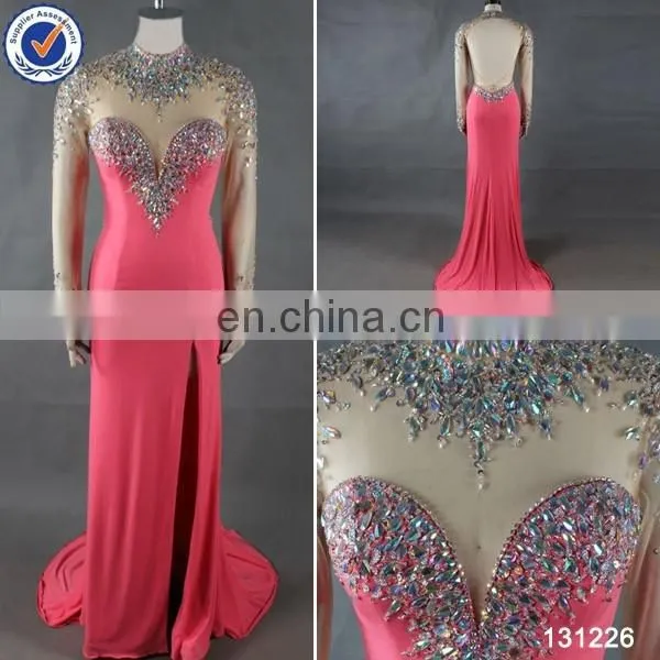 2014 Factory Directly Supply Hot Sale Backless Long Sleeve Evening Dress