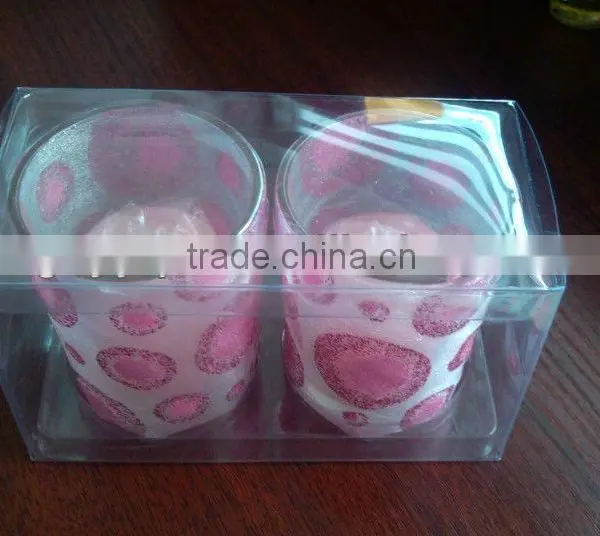 pink glass cap candles decorated