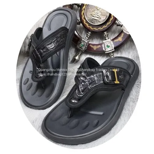 New Leather Crocodile Pattern Flip-Flops Slippers Summer Outdoor Non-Slip Sandals Trend Clip-On Sandals For Men photo-2