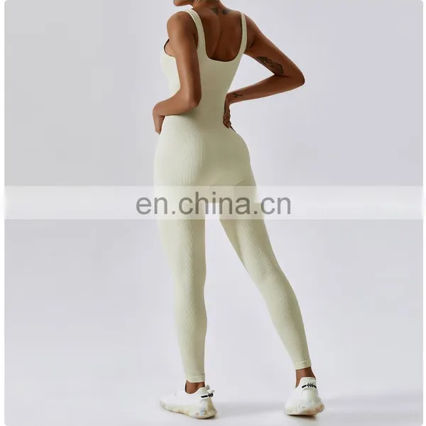 Good Quality Ribbed Seamless One Piece Jumpsuit Ladies Compression Slim Dance Gym Yoga Workout Bodysuit Women Sexy U Back Bra photo-5