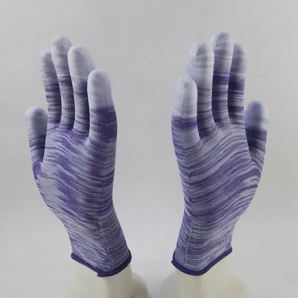 Purple and White Polyester Knitted PU Fingers Coated Safety Work Gloves Anti-dirt Breathable Comfortable Flexible photo-5