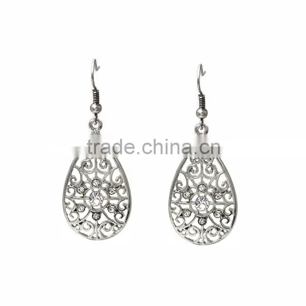 Fine Fantasy Rodium Plated Jewelry Rhinestone Paved Hollow Out Drop Earrings photo-2