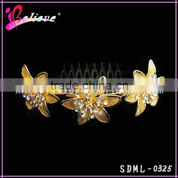 Hot Sale Indian Flower Hair Accessories,gold Plated Hair Accessories Hair Comb With Diamond