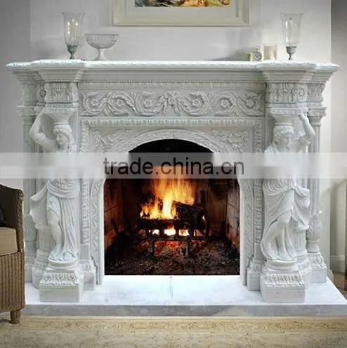Big Carved Stone Marble Pillar Fireplace Surround