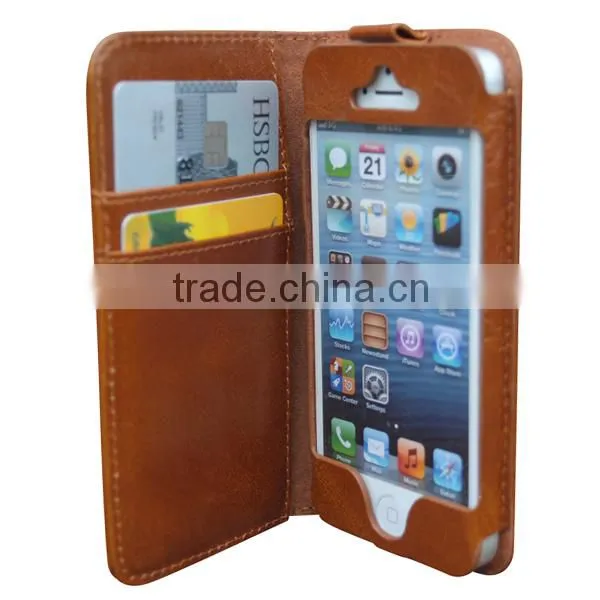 Brown Oil Wax Leather Wallet Case for 6S, Case for Iphone 6S With File Pocket photo-4